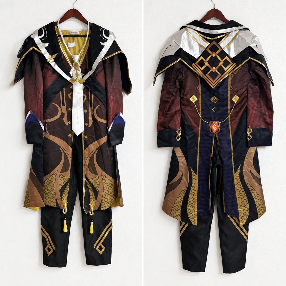 Cosplay.fm Zhongli Genshin Impact Costume Set Brown Black Large L Coat Pants Tie